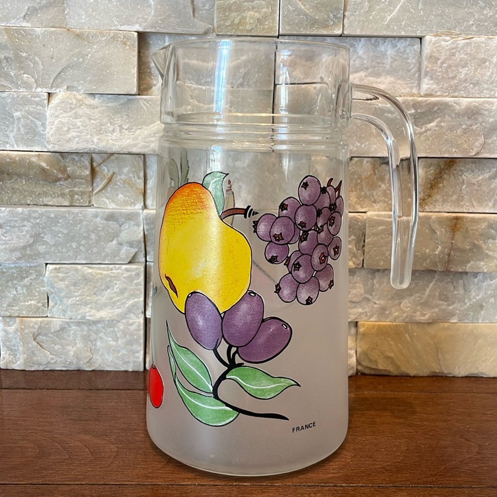 1980s Frosted Glass Fruit Pitcher Made In France